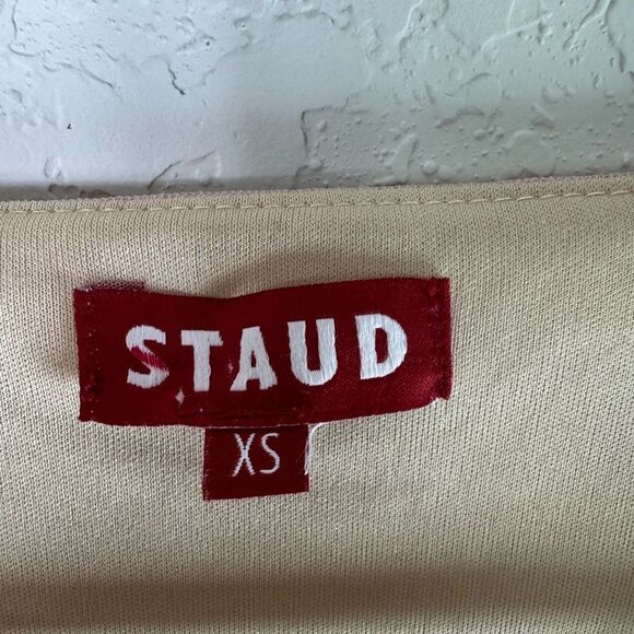 Staud Sheer Tulle Shift Dress w/Beaded Bell Sleeves Nude Lining Size XS - Picture 2 of 12